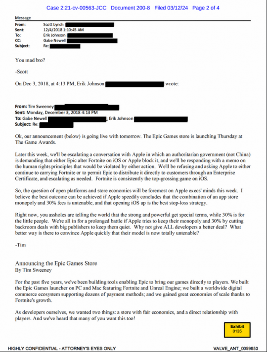 V社COO回应Epic老板怒骂邮件公开：你急啦老兄？(图2)